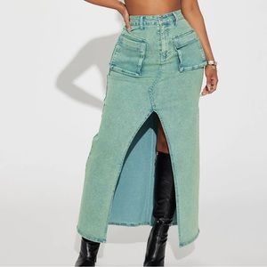 Denim Split Maxi Skirt